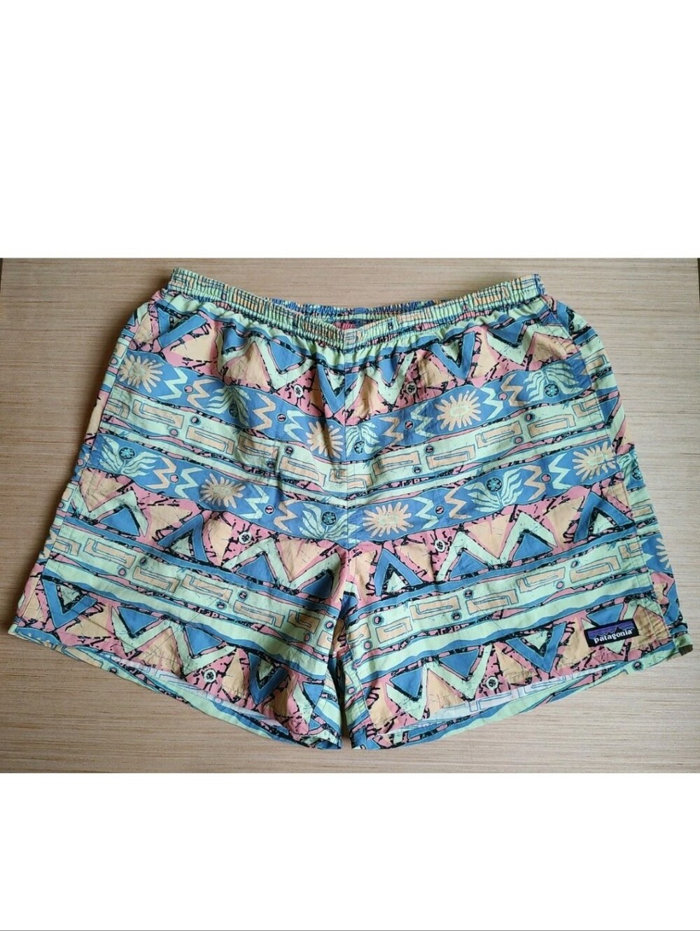 Patagonia Buggies Shorts Swim Trunks Geo Salamander Blue Green Mesh Men's M